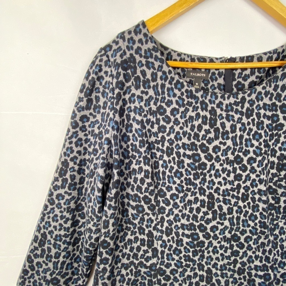 Talbots Womens Sz 16 dress 3/4‎ Sleeve Animal Print A-line knee length grey blue - Picture 6 of 15